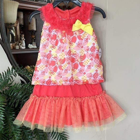 Brand New Little Lass 2-Piece Set Orange & Yellow Floral Mesh Top Ruffle Skirt - Picture 15 of 15